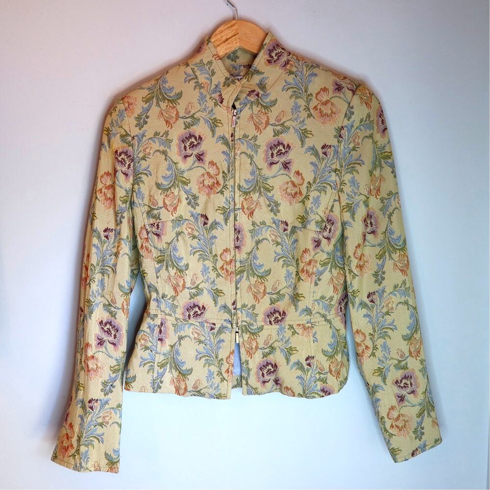 Vintage Georgiou Studio Floral Tapestry Zip Jacket Size 8 S 90s Y2k